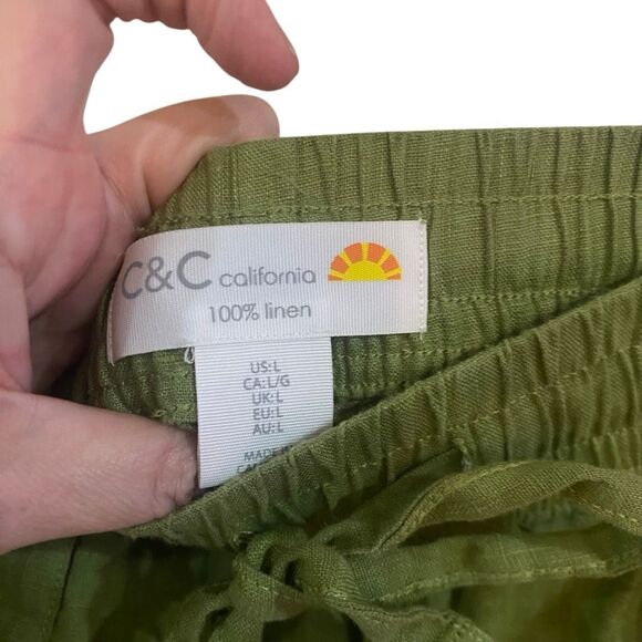 C&C California 100% linen NWOT green large pockets drawstring waist - Picture 3 of 4
